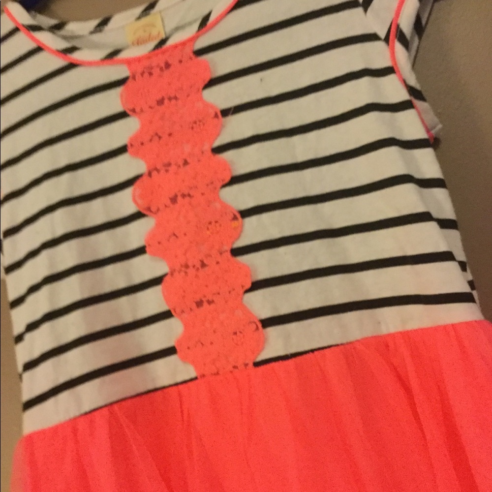 Coral black and white dress